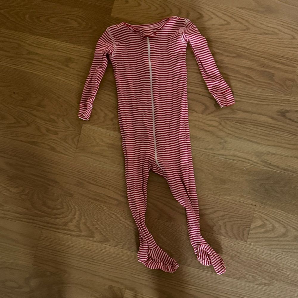 Primary red and White Striped Kids Footie 12-18M